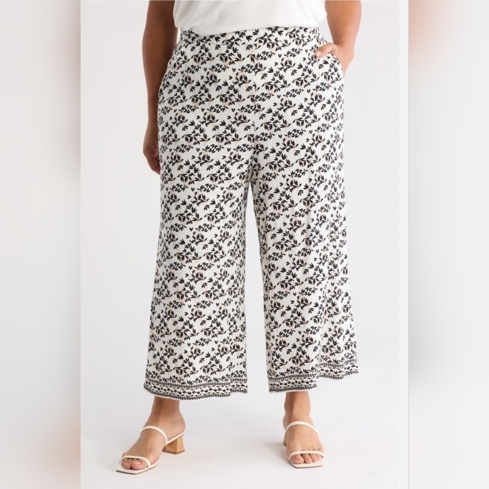 MAX STUDIO Print Crop Wide Leg Pants, CREAM GREY DUST, 2X